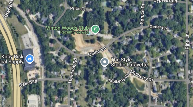 Satelite image of Vinton Woods neighborhood in Lafayette, Indiana